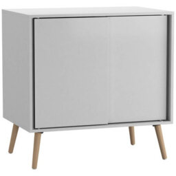 Urbn-Living Urbnliving 2-Door Sliding Chest Cabinet Sideboard White Carcass Closet Storage Cupboard Organiser With Beech Legs - thumbnail 1