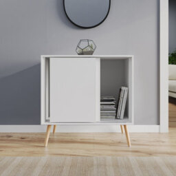 Urbn-Living Urbnliving 2-Door Sliding Chest Cabinet Sideboard White Carcass Closet Storage Cupboard Organiser With Beech Legs - thumbnail 4