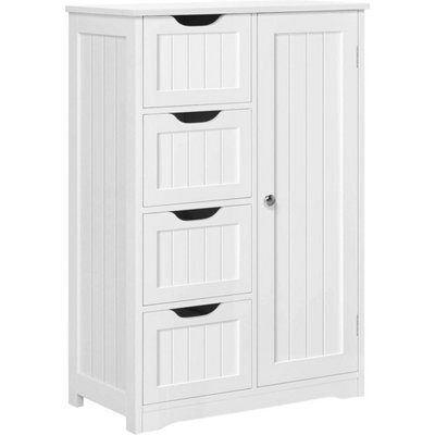 Bathroom Floor Cabinet Wooden Storage Unit 4 Drawers 1 Door White - image 1