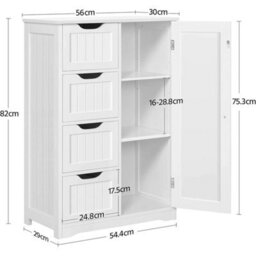 Bathroom Floor Cabinet Wooden Storage Unit 4 Drawers 1 Door White - thumbnail 2