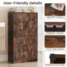 Costway 110 Cm Pantry Cabinet Home Office Sideboard Cupboard W/ Adjustable Shelves-Brown - thumbnail 9