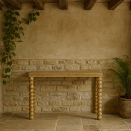 Wyld Haus Wales Retro Console Table Natural Oak Finish With Bobbin-Turned Legs 1200 X 400 X 840mm