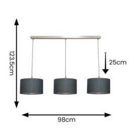 Valuelights Reni Charcoal Chrome Drum Shade 3 Drop Bar Chrome Diner Ceiling Light And Bulbs - thumbnail 6