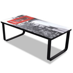 Berkfield Coffee Table With Telephone Booth Printing Glass Top - thumbnail 5