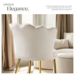 Tectake 1 Armchair Stella - Faux Fur Or Velvet, Thick Padding, 67X64X76Cm  - Velvet Look Cream/gold - thumbnail 4