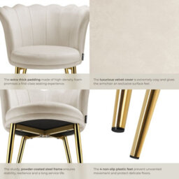 Tectake 1 Armchair Stella - Faux Fur Or Velvet, Thick Padding, 67X64X76Cm  - Velvet Look Cream/gold - thumbnail 5