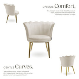 Tectake 1 Armchair Stella - Faux Fur Or Velvet, Thick Padding, 67X64X76Cm  - Velvet Look Cream/gold - thumbnail 3