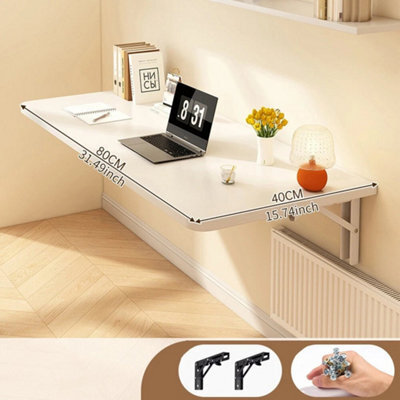 White 80X 40Cm Folding Wall Mounted Computer Desk Home Study Writing Workstation Table - image 1