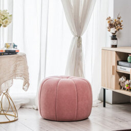 Nordlys Pink Velvet With Stripes Pouf Vintage Style Living Room - thumbnail 7