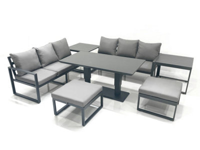Fimous Aluminium Outdoor Garden Furniture Set With Adjustable Rising Lifting Dining Table 3 Seater Sofa 2 Footstool 2 Side Tables - image 1