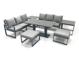 Fimous Aluminium Outdoor Garden Furniture Set With Adjustable Rising Lifting Dining Table 3 Seater Sofa 2 Footstool 2 Side Tables - thumbnail 2