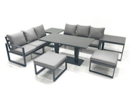 Fimous Aluminium Outdoor Garden Furniture Set With Adjustable Rising Lifting Dining Table 3 Seater Sofa 2 Footstool 2 Side Tables - thumbnail 1
