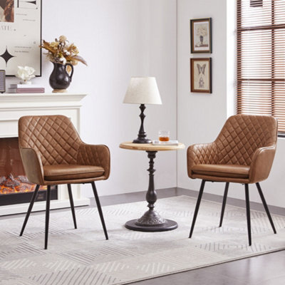 Yaheetech 2Pcs Retro Brown Pu Leather Tufted Dining Chairs With Armrest - image 1