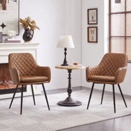 Yaheetech 2Pcs Retro Brown Pu Leather Tufted Dining Chairs With Armrest - thumbnail 1