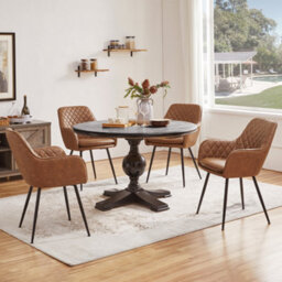 Yaheetech 2Pcs Retro Brown Pu Leather Tufted Dining Chairs With Armrest - thumbnail 3