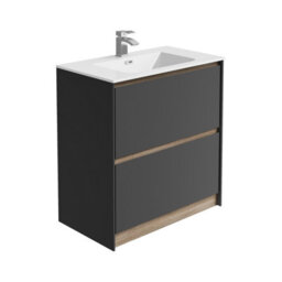 Plum&clay Norton Black & Oak Freestanding Vanity Unit & Basin Set Bathroom Furniture (W)800mm (H)855mm