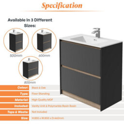 Plum&clay Norton Black & Oak Freestanding Vanity Unit & Basin Set Bathroom Furniture (W)800mm (H)855mm - thumbnail 4
