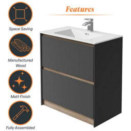 Plum&clay Norton Black & Oak Freestanding Vanity Unit & Basin Set Bathroom Furniture (W)800mm (H)855mm - thumbnail 5
