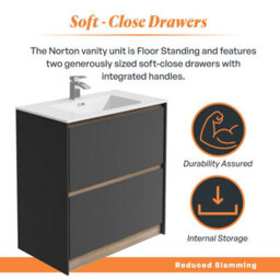 Plum&clay Norton Black & Oak Freestanding Vanity Unit & Basin Set Bathroom Furniture (W)800mm (H)855mm - thumbnail 3