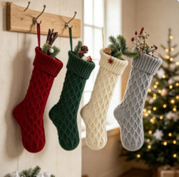 Amorly 4Pcs Large Cable Knit Christmas Stockings, Rustic Country Style Hanging Xmas Stockings For Family Indoor Holiday Decor - thumbnail 4