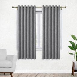 Bedlooms Charcoal Linen Curtain 100% Blackout Thermal Insulated Eyelet Curtain (Pair) 46 X 54 Inches With Tie Back Two