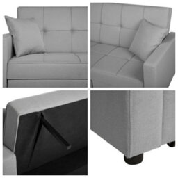 SquareBoxx Osaka Button Tuffted Linen 3 Seater Sofa Bed Light Grey - thumbnail 6
