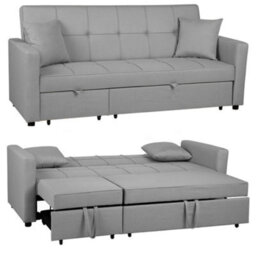SquareBoxx Osaka Button Tuffted Linen 3 Seater Sofa Bed Light Grey - thumbnail 5