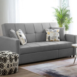 SquareBoxx Osaka Button Tuffted Linen 3 Seater Sofa Bed Light Grey - thumbnail 1