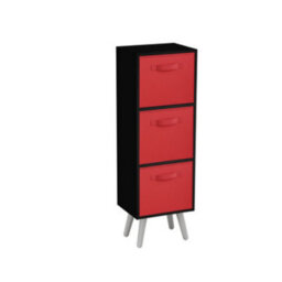 Urbn-Living Urbnliving 80Cm Height 3 Tier Black Wooden Storage Bookcase Scandinavian Style White Legs With Red Inserts - thumbnail 3