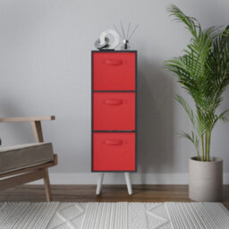 Urbn-Living Urbnliving 80Cm Height 3 Tier Black Wooden Storage Bookcase Scandinavian Style White Legs With Red Inserts - thumbnail 2