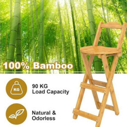 Wooden Folding Bar Stool Bamboo Kitchen Counter Height Stools With Backrest New - thumbnail 5