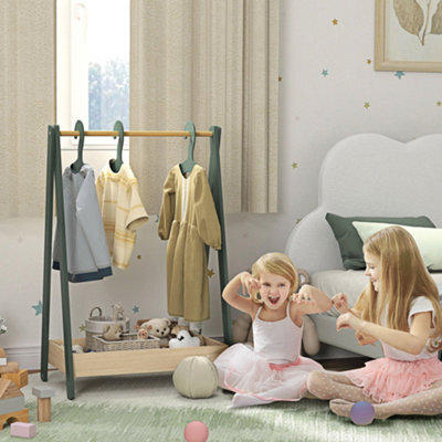 Aiyaplay Kids Clothes Rail With Hangers, Base Shelf For Girls, Boys, Green - image 1