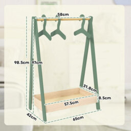 Aiyaplay Kids Clothes Rail With Hangers, Base Shelf For Girls, Boys, Green - thumbnail 3