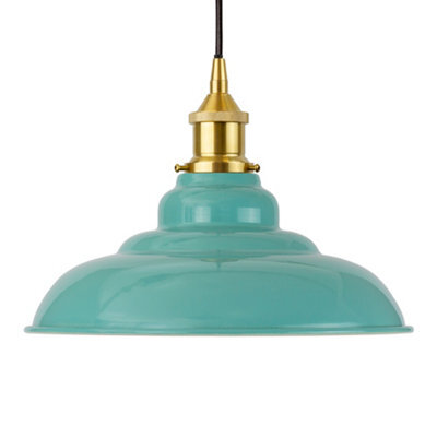 Duck Egg Blue St Edmund's Painted Dome Pendant Light With Polished Brass Lamp Holder And Black Round Cable - Se Home - image 1