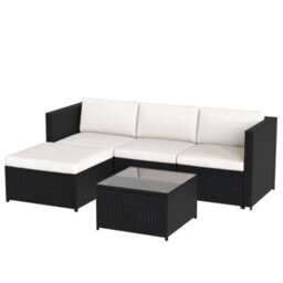 HomeTouch Rattan Outdoor Garden Corner Sofa Set, 4 Seater Patio Furniture With Tables And Cushions - thumbnail 8