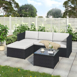 HomeTouch Rattan Outdoor Garden Corner Sofa Set, 4 Seater Patio Furniture With Tables And Cushions - thumbnail 4