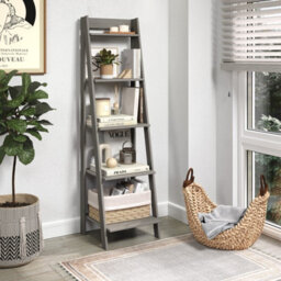 Mercers Furniture Corona Grey Wax Ladder Bookcase Solid Wood Mexican Pine Wooden Leaning Open Shelving Storage