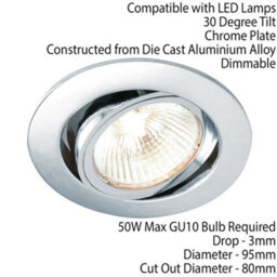 Tilting Round Recess Ceiling Down Light Chrome 95mm Flush Gu10 Lamp Fitting - thumbnail 2