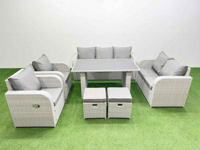 Fimous 9 Seater Garden Furniture Set Pe Ratten Garden Sofa Set With Rectangular Dining Table 2 Small Stools Light Grey - image 1