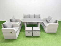 Fimous 9 Seater Garden Furniture Set Pe Ratten Garden Sofa Set With Rectangular Dining Table 2 Small Stools Light Grey - thumbnail 1