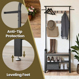 Ledrem Coat Rack, Coat Stand With Shoe Storage Bench, With 9 Removable Hooks, For Hallway, 34 X 72 X 183 Cm, Industrial - thumbnail 3