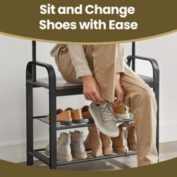 Ledrem Coat Rack, Coat Stand With Shoe Storage Bench, With 9 Removable Hooks, For Hallway, 34 X 72 X 183 Cm, Industrial - thumbnail 4
