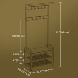 Ledrem Coat Rack, Coat Stand With Shoe Storage Bench, With 9 Removable Hooks, For Hallway, 34 X 72 X 183 Cm, Industrial - thumbnail 6