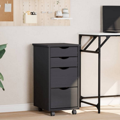 Walplus Rolling Cabinet With Drawers Moss Grey Solid Wood Pine - image 1