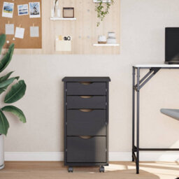 Walplus Rolling Cabinet With Drawers Moss Grey Solid Wood Pine - thumbnail 3