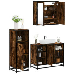 Berkfield 3 Piece Bathroom Furniture Set Smoked Oak Engineered Wood - thumbnail 1