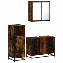 Berkfield 3 Piece Bathroom Furniture Set Smoked Oak Engineered Wood - thumbnail 2