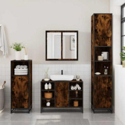 Berkfield 3 Piece Bathroom Furniture Set Smoked Oak Engineered Wood - thumbnail 3