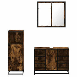 Berkfield 3 Piece Bathroom Furniture Set Smoked Oak Engineered Wood - thumbnail 5
