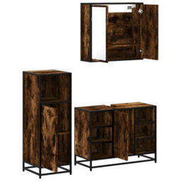 Berkfield 3 Piece Bathroom Furniture Set Smoked Oak Engineered Wood - thumbnail 6